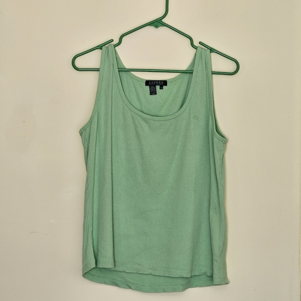 Lauren Ralph Lauren Womens Ribbed Stretch Tank Top Size L Light Green‎